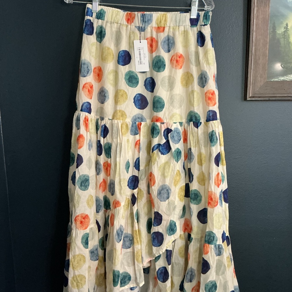NWT Current Air Multicolor Polka Dot Tiered Skirt High low hem M
